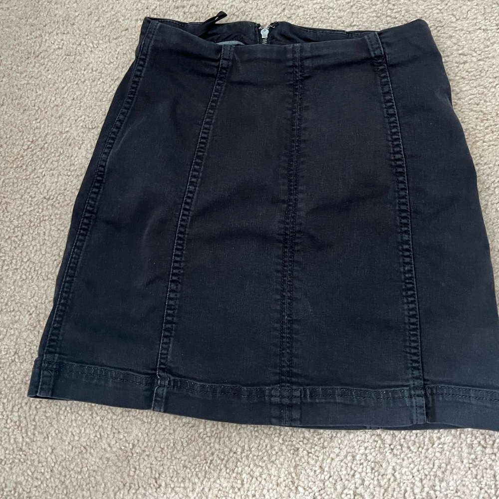 Free People High Waisted Black Denim Skirt